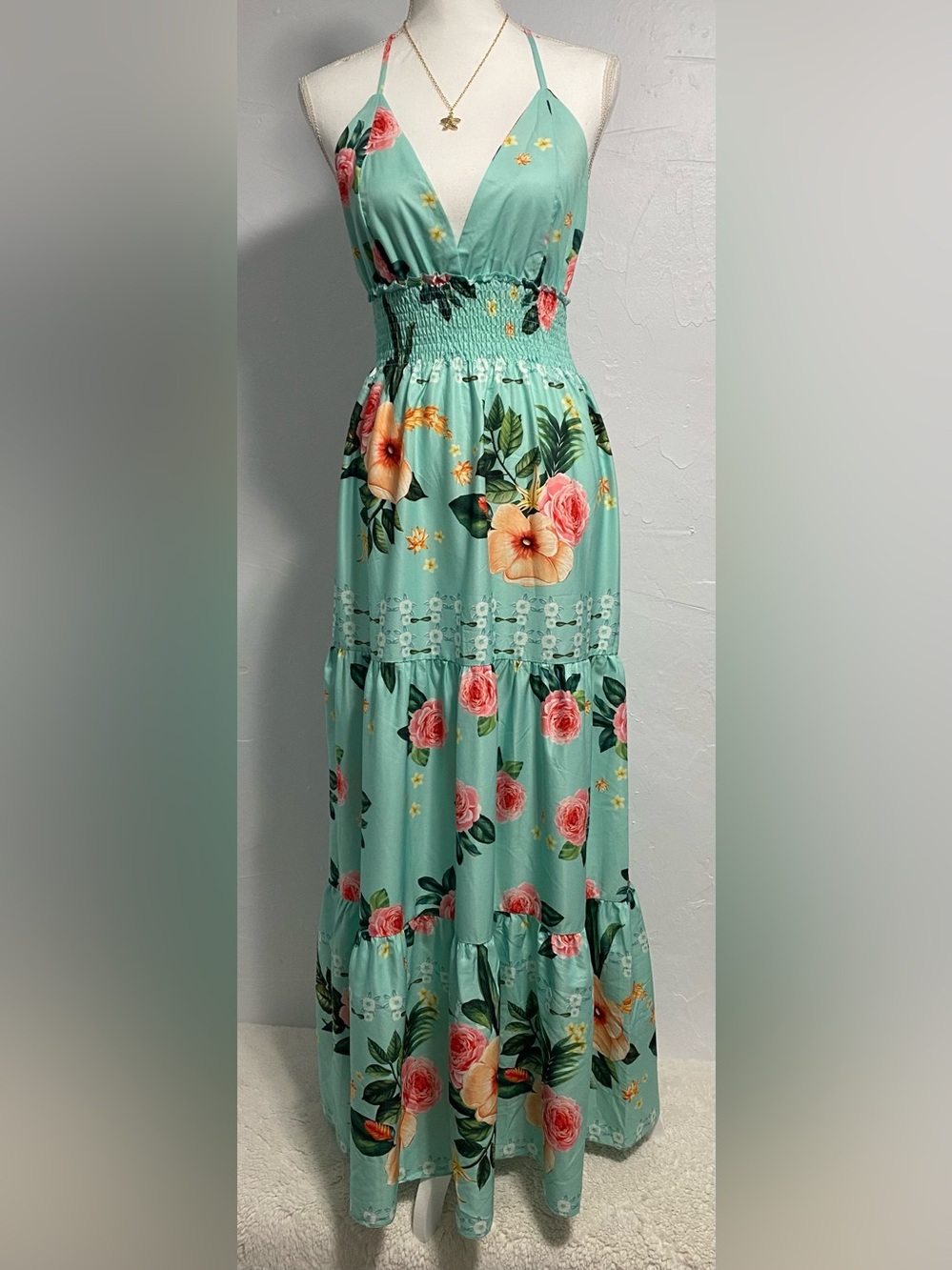 Elegant Floral Maxi Dress in Teal